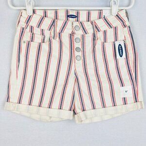 Old Navy Women's Striped Cream Navy Red Rolled Hem Button-Fly Shorts Size 2 NWT